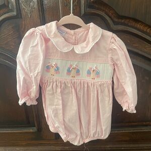 Pink Baby Romper with Embroidered Turkeys